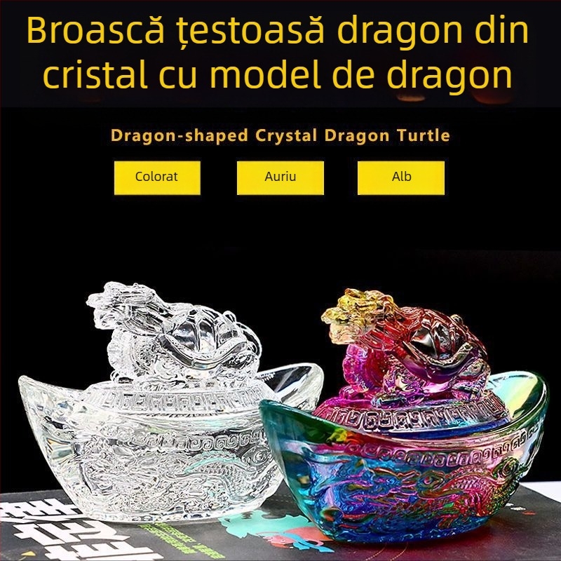 Ornament Feng Shui din cristal: dragon-țestoasă și simbolul bogăției, sticlă colorată, decor pentru birou