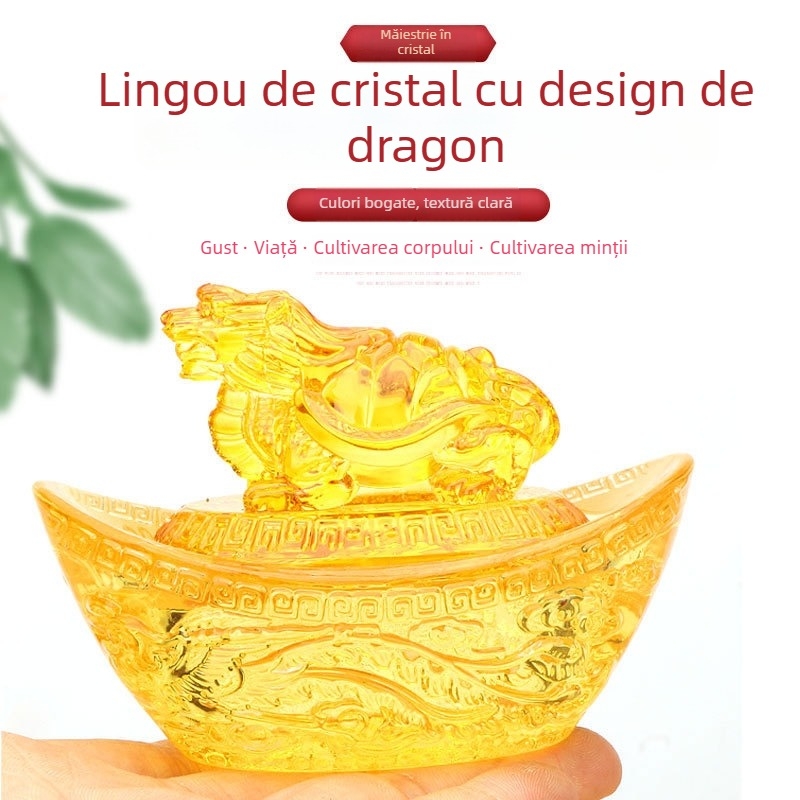 Ornament Feng Shui din cristal: dragon-țestoasă și simbolul bogăției, sticlă colorată, decor pentru birou