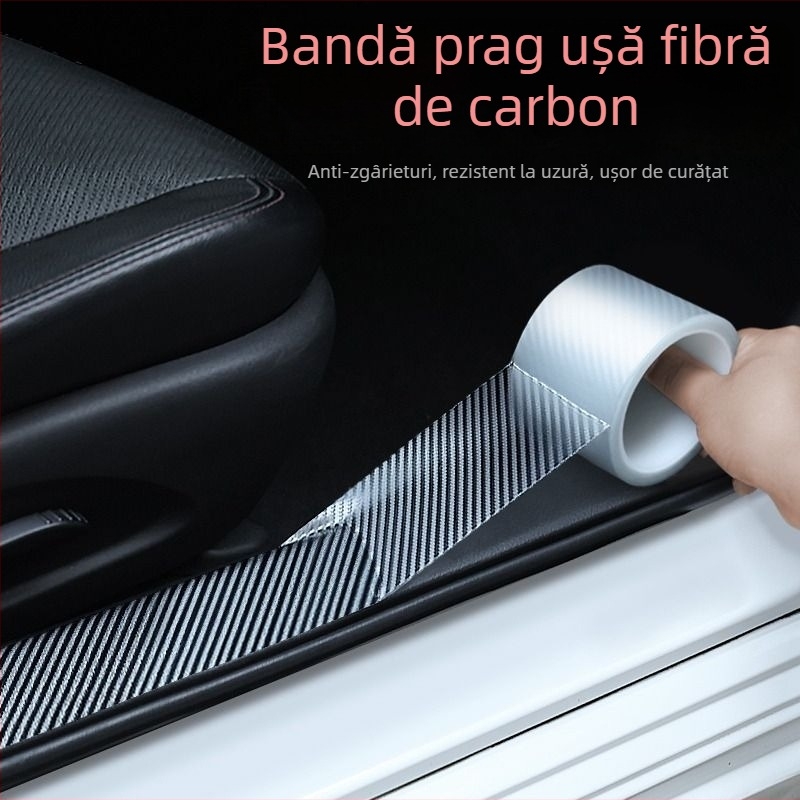 Protector pentru pragul mașinii cu aspect fibră de carbon – universal, anti-zgârieturi, anti-șocuri, folie de protecție portbagaj