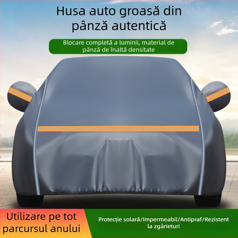 Husă auto din canvas gros 600D, impermeabilă și UV-protecție, acoperire completă care blochează lumina și izolează căldura.