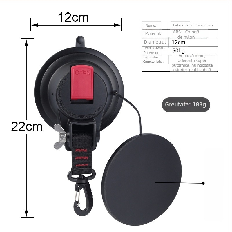 Accesoriu de montare pentru cort pe acoperiș fără găuri – ventuză puternică și cârlig pentru curea de bagaje