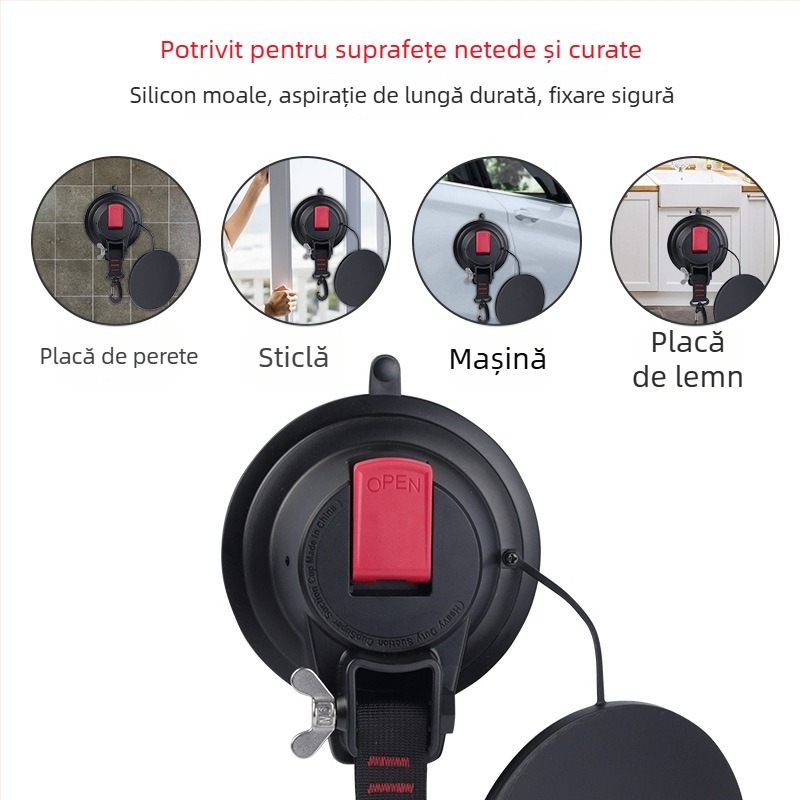Accesoriu de montare pentru cort pe acoperiș fără găuri – ventuză puternică și cârlig pentru curea de bagaje