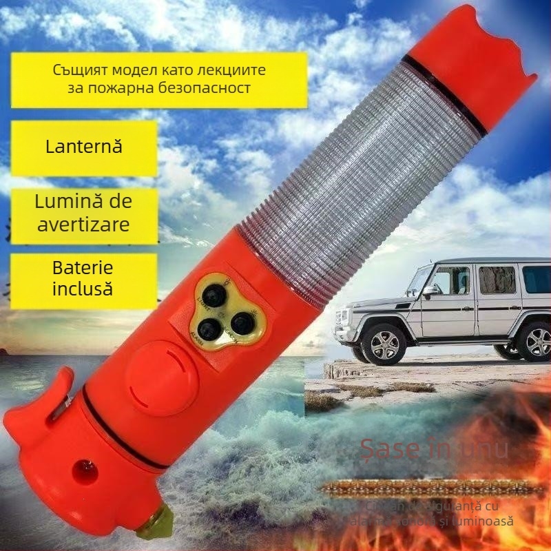 Cioc de siguranță 6 în 1 cu lanternă și alarmă auto, instrument de salvare