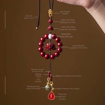 Pandantiv pentru mașină cu lotus roșu cinabru — accesoriu interior premium, cadou pentru anul zodiacal, model nou