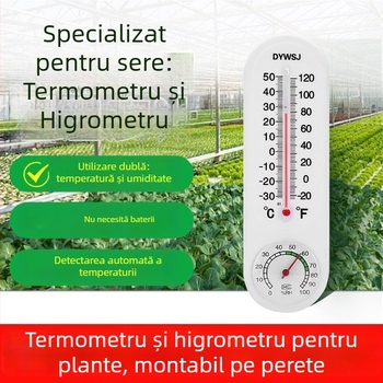 Termometru și higrometru interior pentru sere comerciale, poate fi așezat sau atârnat, fără baterii, senzor de umiditate a aerului