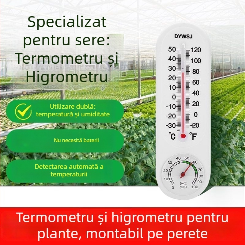 Termometru și higrometru interior pentru sere comerciale, poate fi așezat sau atârnat, fără baterii, senzor de umiditate a aerului