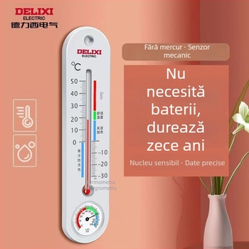 Delixi Electric termometru și higrometru interior, cu tub de sticlă, măsurare a temperaturii uscate și umede, precis