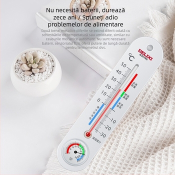 Delixi Electric termometru și higrometru interior, cu tub de sticlă, măsurare a temperaturii uscate și umede, precis
