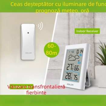 Termometru și higrometru digital interior-exterior cu stație meteo wireless, ecran LCD mare, prognoza meteo și ceas cu alarmă