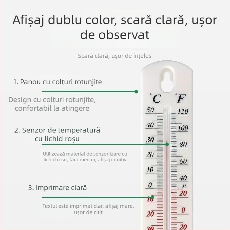 Termometru de apă din sticlă cu lichid roșu, termometru de cameră pentru citiri precise ale temperaturii, tip atârnat