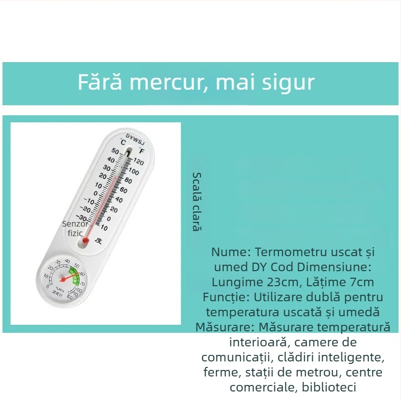 Termometru și higrometru pentru interior și exterior, montaj pe perete, pentru seră