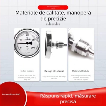 WSSN-411 Oțel inoxidabil, rezistent la șocuri și coroziune, termometru bimetalic cu indicator pentru temperaturi înalte, pentru cazane