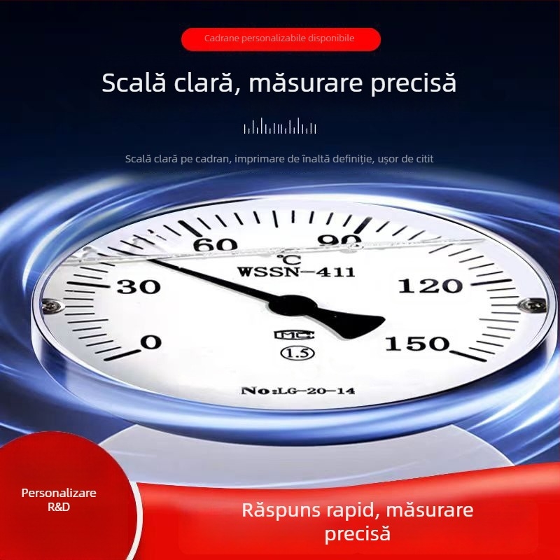 WSSN-411 Oțel inoxidabil, rezistent la șocuri și coroziune, termometru bimetalic cu indicator pentru temperaturi înalte, pentru cazane