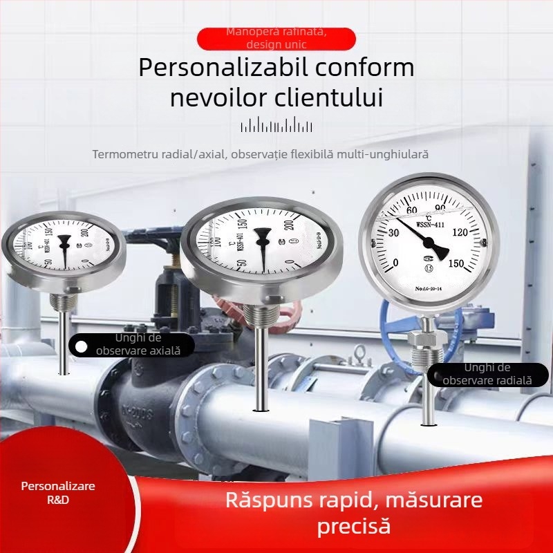 WSSN-411 Oțel inoxidabil, rezistent la șocuri și coroziune, termometru bimetalic cu indicator pentru temperaturi înalte, pentru cazane