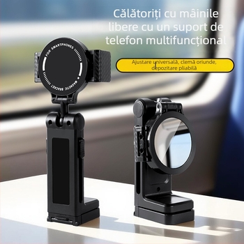 Suport portabil pentru telefon pentru călătorii, suport de masă pliabil cu rotire la 360°, clips magnetic cu utilizare dublă pentru avion și tren de mare viteză