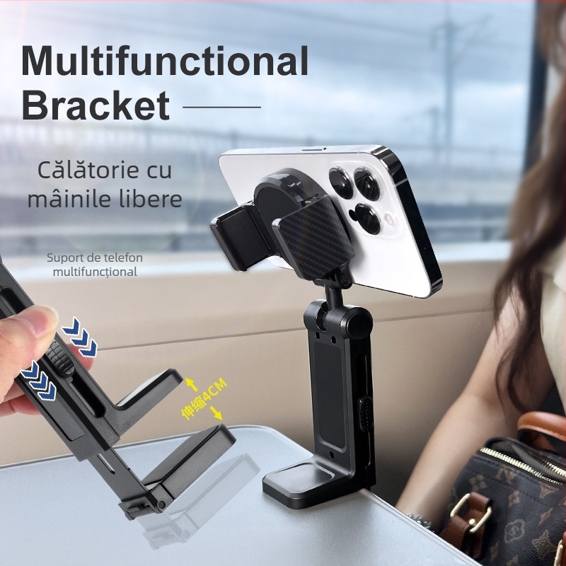 Suport portabil pentru telefon pentru călătorii, suport de masă pliabil cu rotire la 360°, clips magnetic cu utilizare dublă pentru avion și tren de mare viteză
