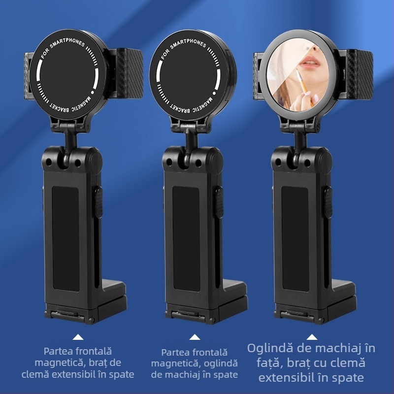 Suport portabil pentru telefon pentru călătorii, suport de masă pliabil cu rotire la 360°, clips magnetic cu utilizare dublă pentru avion și tren de mare viteză