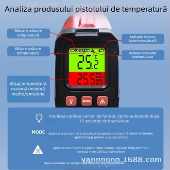 Termometru infrarosu fără contact pentru temperatura apei și a uleiului în bucătărie, precizie înaltă