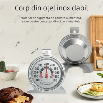 Termometru de cuptor din oțel inoxidabil pentru coacere, cu citire la temperaturi înalte
