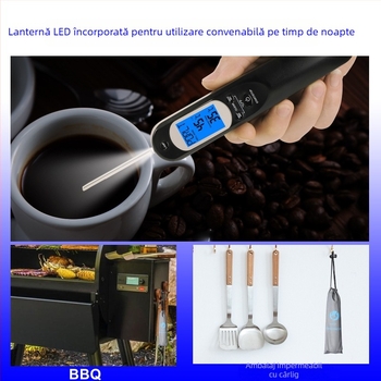 Termometru de mâncare pliabil, cu USB‑reîncărcabil, sondă din oțel inoxidabil, pentru bucătărie și grătar