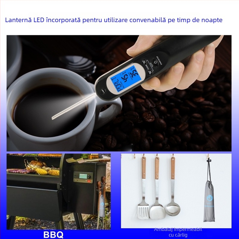 Termometru de mâncare pliabil, cu USB‑reîncărcabil, sondă din oțel inoxidabil, pentru bucătărie și grătar