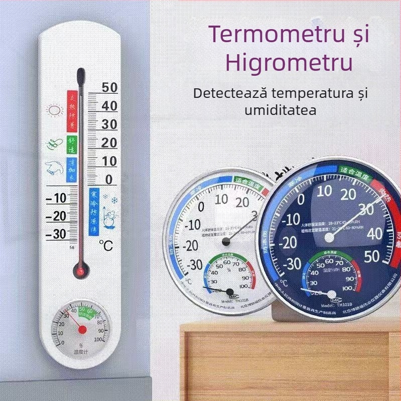 Termometru digital cu temperatură și umiditate, cu ceas de alarmă, pentru uz casnic, montat pe perete, cu precizie înaltă