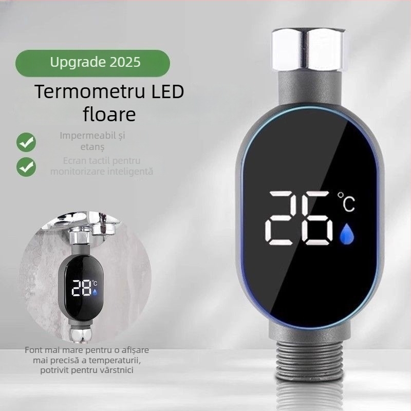 Termometru de duș cu LED – afișaj digital al temperaturii apei, 4 în 1, universal, senzor inteligent, pentru dușul copiilor, protecție împotriva arsurilor