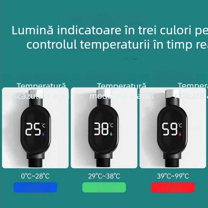 Termometru de duș cu LED – afișaj digital al temperaturii apei, 4 în 1, universal, senzor inteligent, pentru dușul copiilor, protecție împotriva arsurilor