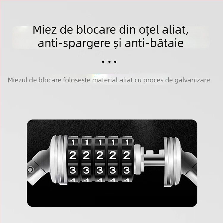 Încuietoare cu curea din piele personalizată, cu cod de acces și cablu din oțel gros pentru bicicletă, e-bike și motocicletă