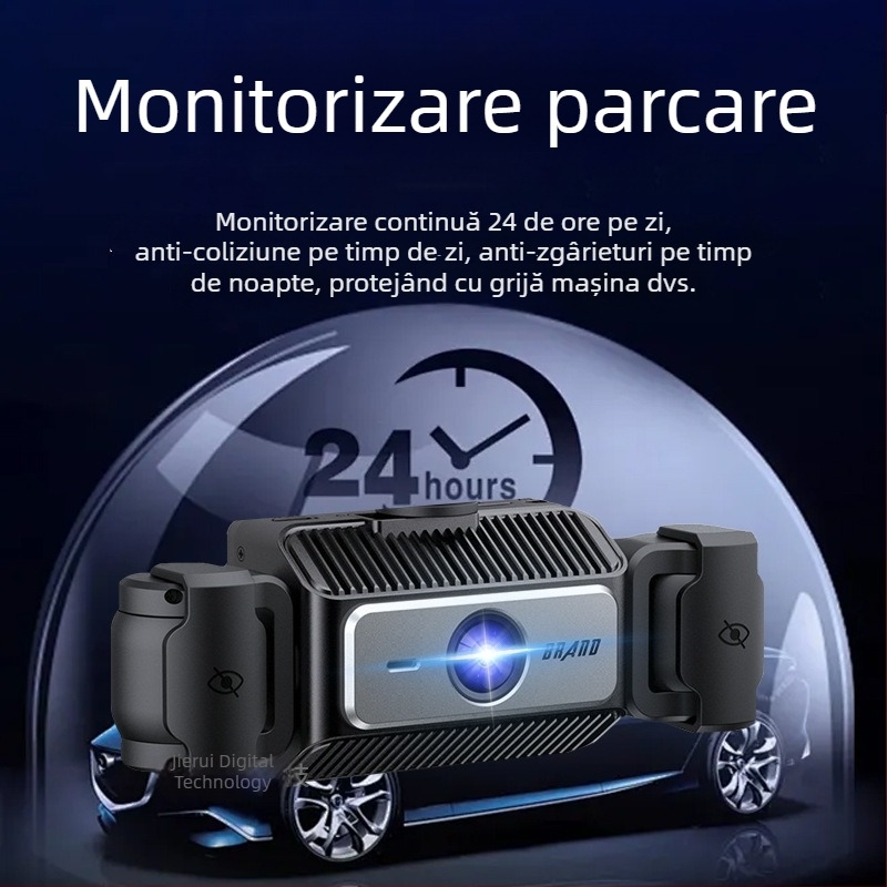 Dash cam HD cu 4 camere, viziune de noapte, înregistrare față și spate, conectivitate Wi-Fi cu telefonul, 1080P