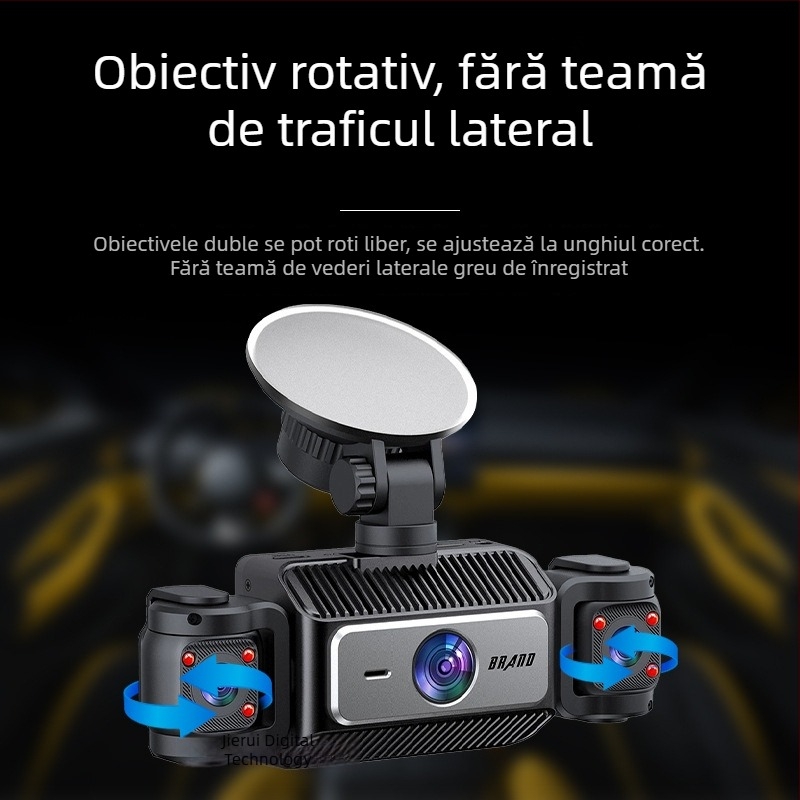 Dash cam HD cu 4 camere, viziune de noapte, înregistrare față și spate, conectivitate Wi-Fi cu telefonul, 1080P