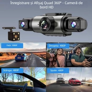 Camera auto ascunsă cu patru lentile, control vocal, camere față, interior și spate, Wi-Fi, IPS HD și DVR