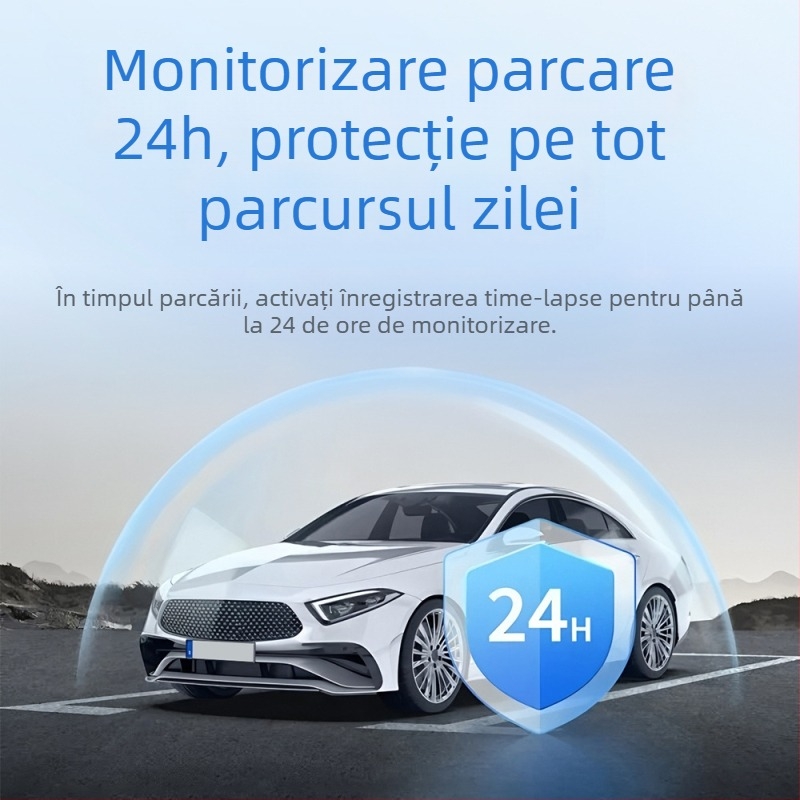 Cameră de bord 4K cu Wi-Fi, înregistrare duală față–spate, monitorizare a parcării 24 de ore