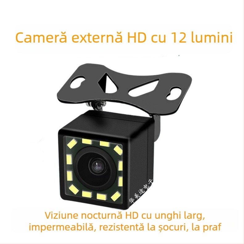 Cameră universală de vizionare în spate 12V, cu viziune nocturnă HD și iluminare LED de 12 pentru vehicule