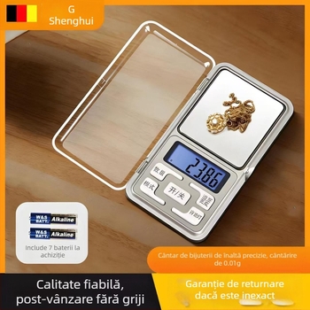 Balanță electronică mică, reîncărcabilă, cu precizie înaltă pentru bijuterii și ceai, citire 0,01 g, portabil
