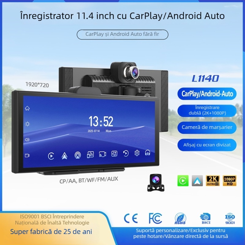 Cameră auto 10,25 inch cu navigație CarPlay și ecran portabil — înregistrare HD