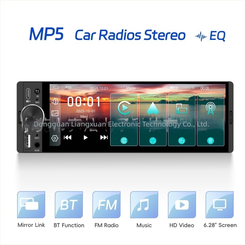 Player MP5 pentru mașină de 6,28 inch cu CarPlay wireless, Android Auto, Bluetooth și ecran de navigare
