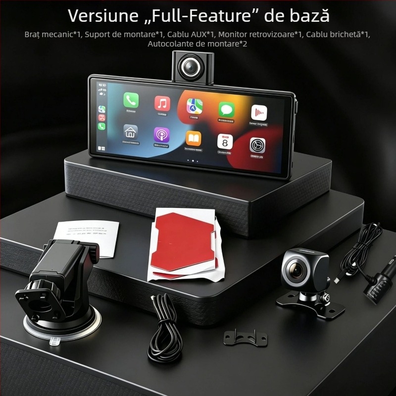 Display auto portabil de 10,26 inch cu navigație, DVR, cameră de backup și Bluetooth CarPlay fără fir