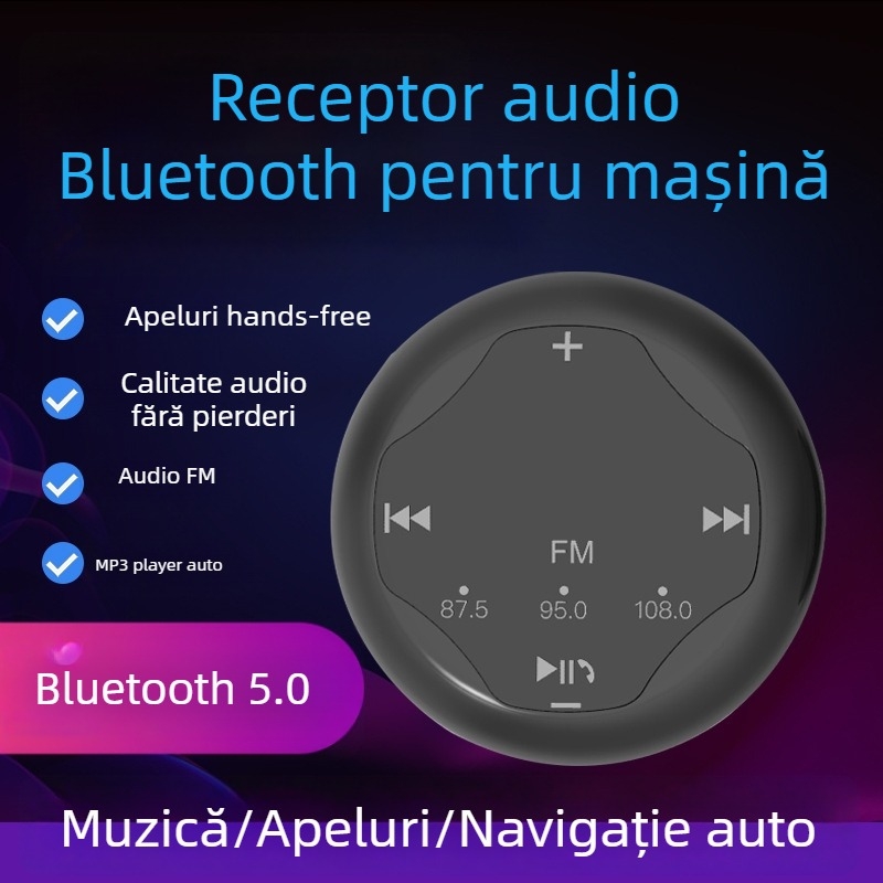 Receptor Bluetooth pentru mașină, MP3 player, adaptor Bluetooth, apeluri hands-free, navigare și muzică, Bluetooth 5.0