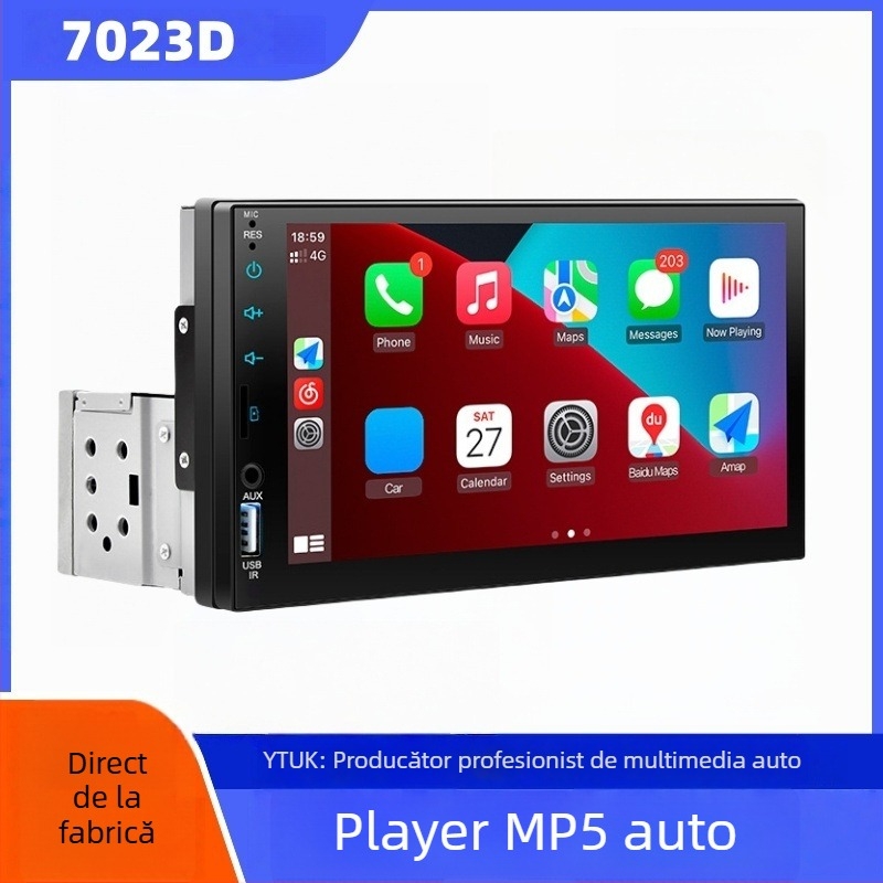 Unitate head auto 7023D cu Bluetooth, FM și cameră de recul, ecran tactil de 7 inch, MP5 player, Single-DIN