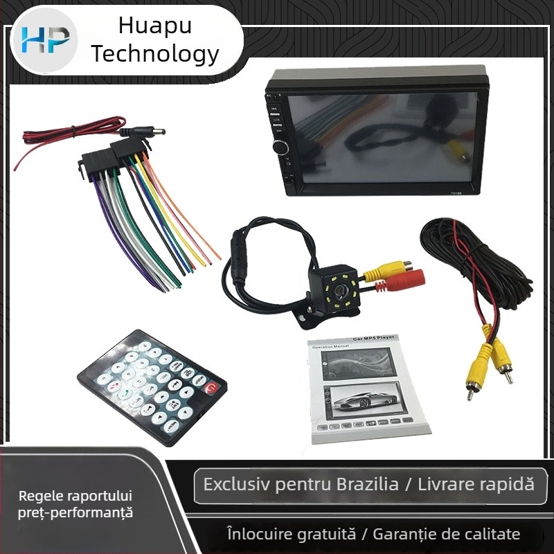 MP5 auto, ecran de 7 inch, cu CarPlay, Android Auto, Bluetooth și slot pentru card SD