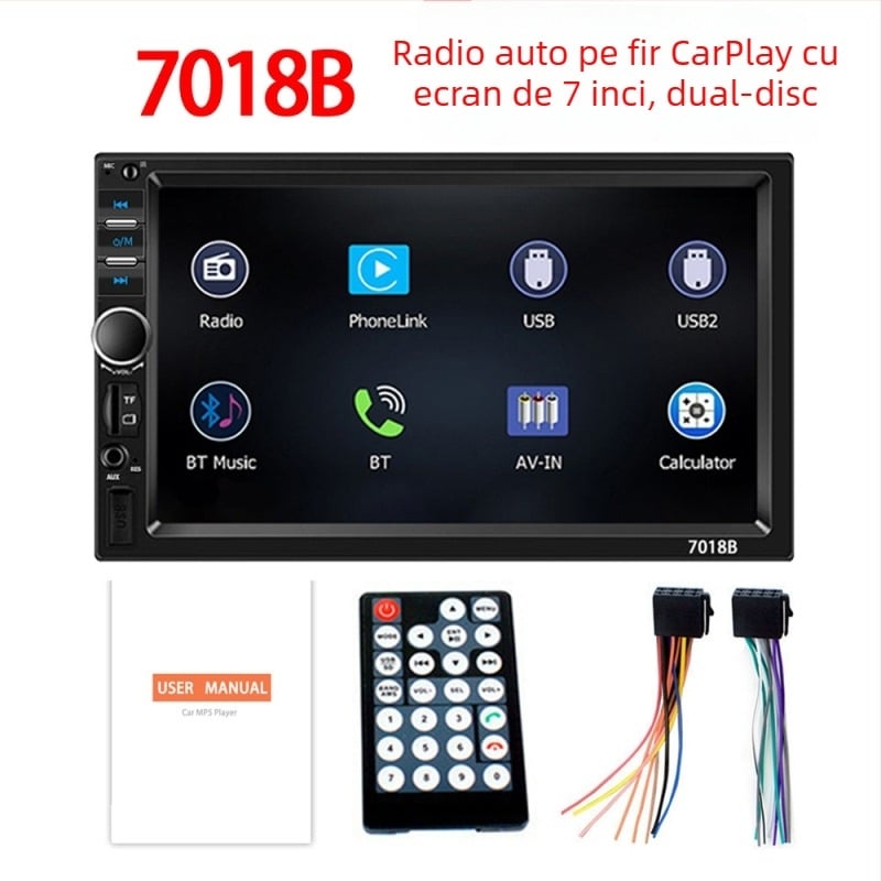 7018B Ecran CarPlay de 7 inch, navigație pentru mers înapoi și MP5 Bluetooth player