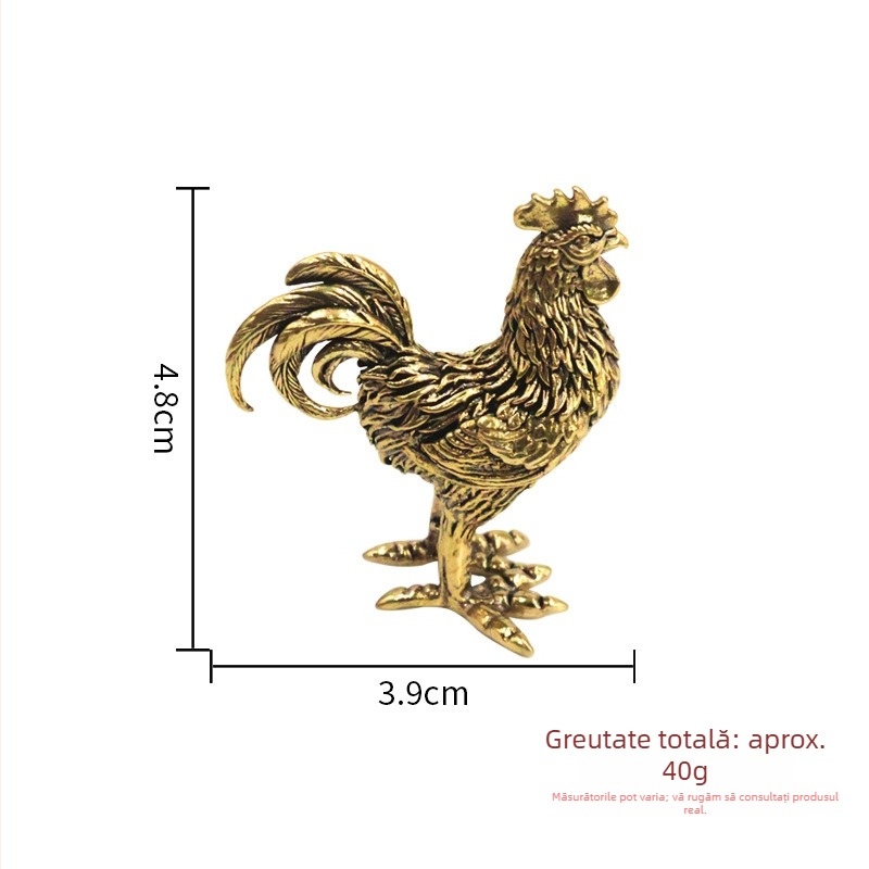Figurină din alamă creativă aducătoare de noroc, zodie Cocoș, decor de birou cu cocoș și găină, set de animale de ceai pentru birou