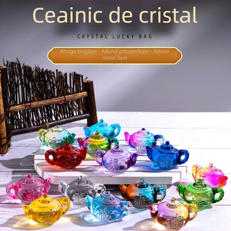 Ornament de ceai din cristal colorat – ceainic mic de sticlă cu mâner Xi Shi – ceainic decorativ cadou
