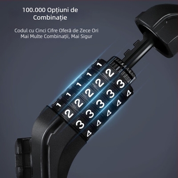 Lacăt pentru bicicletă Deli cu cod de cinci cifre, cablu din oțel gros, antifurt pentru biciclete electrice și de munte, model DL508011