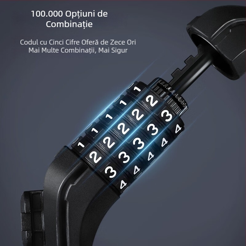 Lacăt pentru bicicletă Deli cu cod de cinci cifre, cablu din oțel gros, antifurt pentru biciclete electrice și de munte, model DL508011