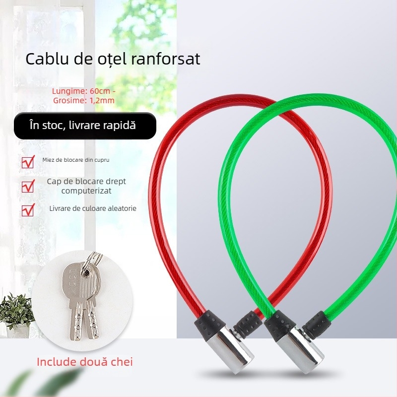 Lacăt pentru bicicletă din sârmă de oțel, inel circular, anti-furt