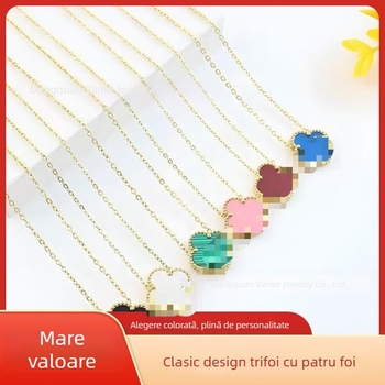 Colier reversibil cu trifoi cu patru foițe, 15 mm, lanț cross, 41–50 cm, placat cu aur galben