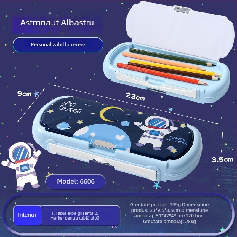 Cutie multifuncțională pentru rechizite, cu tablă albă, albastră, cu personaje de desene animate pentru creioane