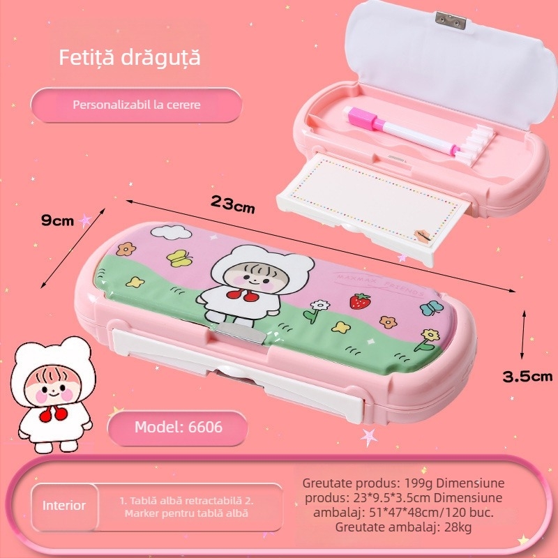 Cutie multifuncțională pentru rechizite, cu tablă albă, albastră, cu personaje de desene animate pentru creioane